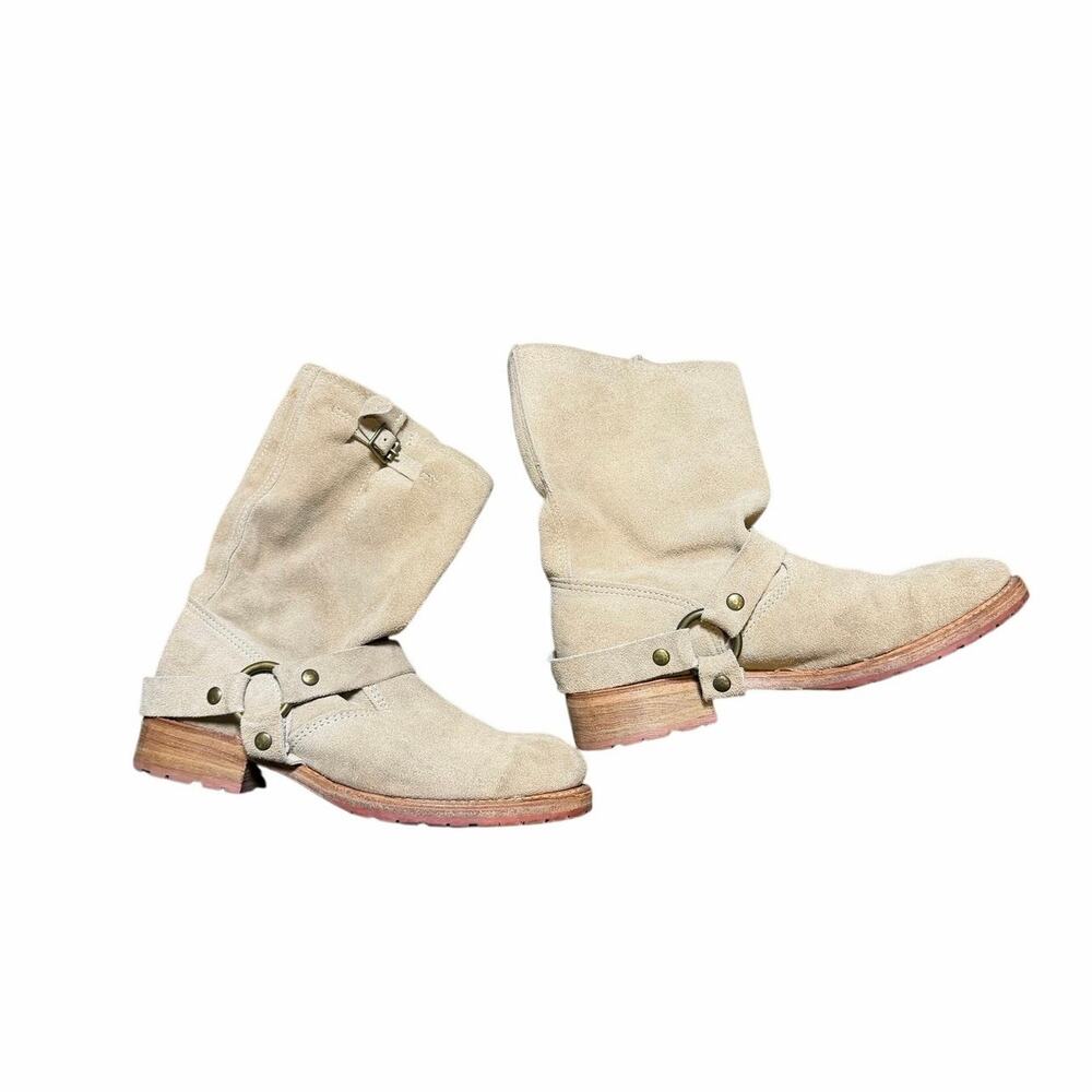Vintage Shoe Company Tan Juliet Suede Moto Boots